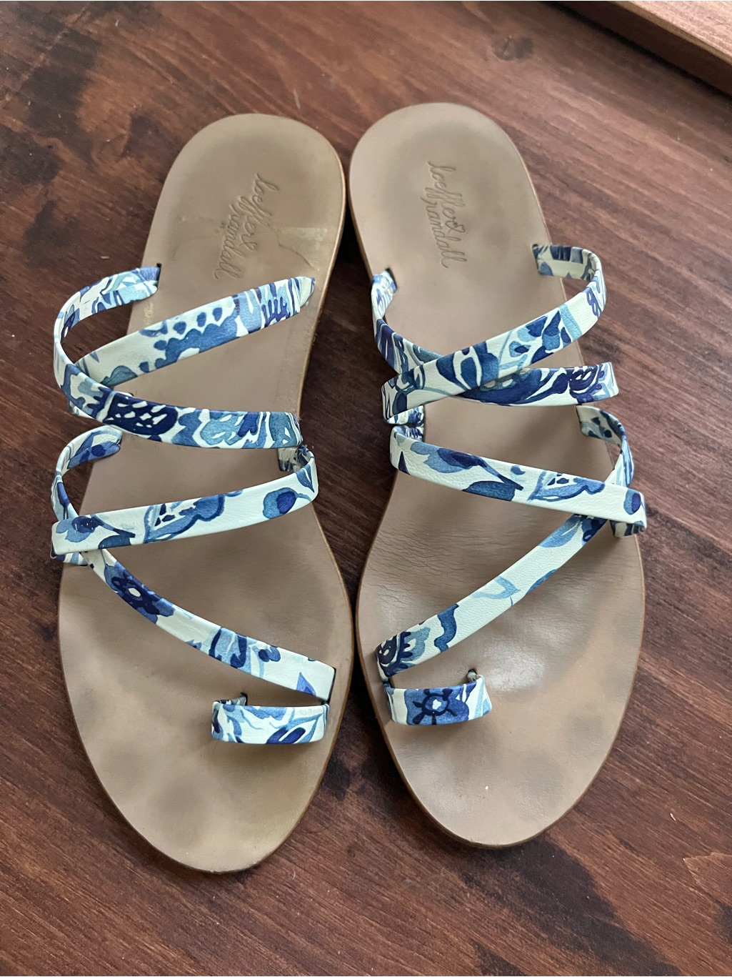 Loeffler Randall Blue Floral Multi-Strap Slide Sandals